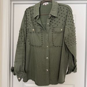 Studded Green Button Down Shirt, Size XL